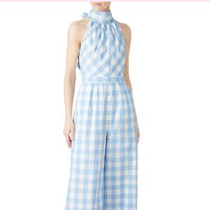 J. Crew High Neck Halter Tie Wide Leg Jumpsuit in Gingham Cotton Poplin